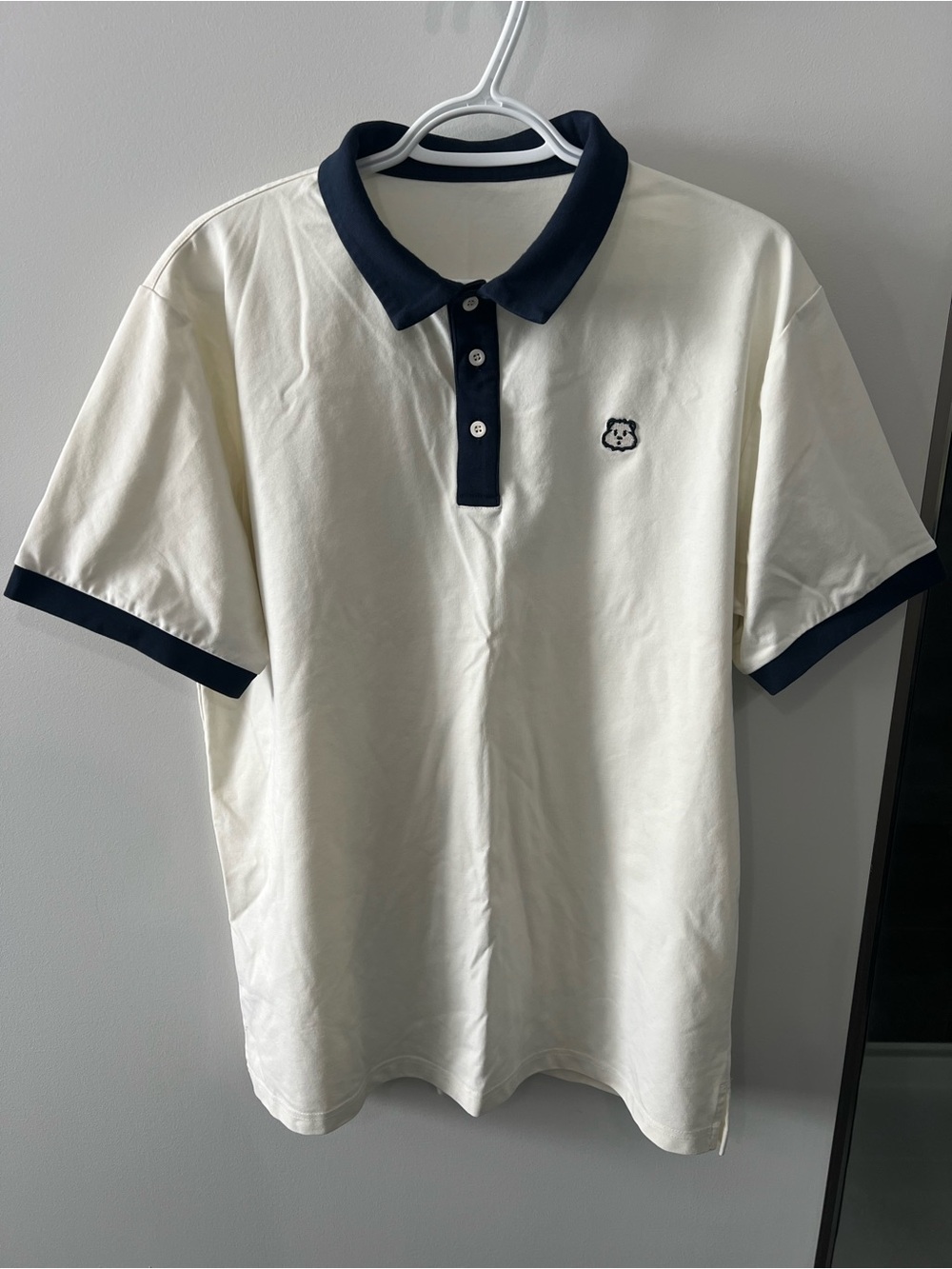 Men's Contrast Trim Polo Shirt - Cream with Navy Accents